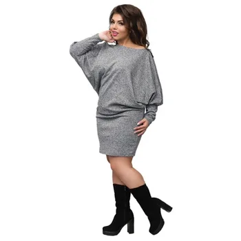 Plus Velikost Ženy Krajkové Šaty Batwing Rukáv Pletené Volné Šaty Sexy Ženy Šaty