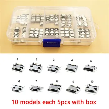 240 Ks/box 24 Modelů Micro USB Konektor Zásuvka Jack USB Nabíjecí Konektory Sada Pro MP3 Huawei Samsung SMD DIP Socket Set Kit