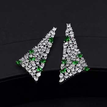 8 Unikátní Trojúhelník Multi Zirkony Prohlášení Velké Dlouhé Náušnice Stud Ženy Svatební Party Náušnice s Zelený Krystal E896