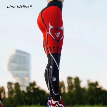 Linka Walker Kalhoty Jóga Srdce Tisk Legíny Ženy Sportovní Fitness Kalhoty Červená Černá Patchwork Běží Sportovní oblečení Push Up Legency