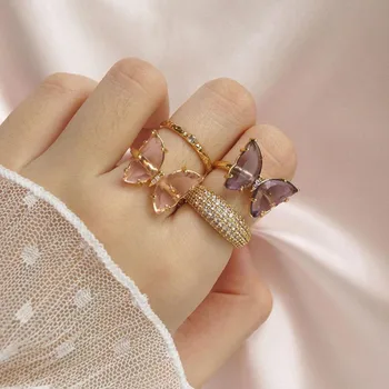 Nové módní pozlacené měděné ženy, romantický motýl crystal náhrdelník náušnice prsten šperky