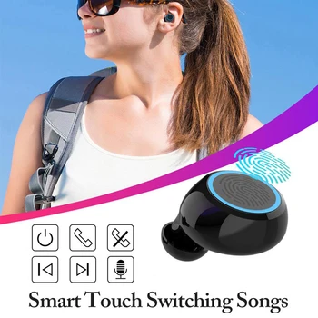 TWS Bluetooth 5.0 Sluchátka Bezdrátová Sluchátka, Dotykové Ovládání Vodotěsné 9D Stereo Sport Gaming Headset LED Displej S Mic