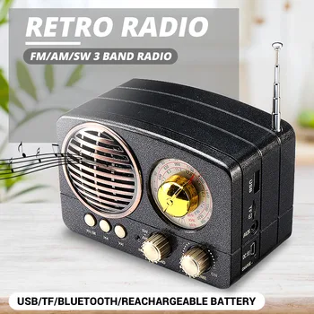 MIni Přenosné Retro Rádio Kapesní Přijímač AM FM SW+bluetooth Reproduktor AUX USB TF Card Slot, MP3, Telefon, Hudební Přehrávač, Dobíjecí
