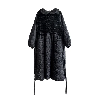 Imakokoni černý klip, bavlna-lemované šaty, originální design teplé Japonské podzimní a zimní šaty 192872