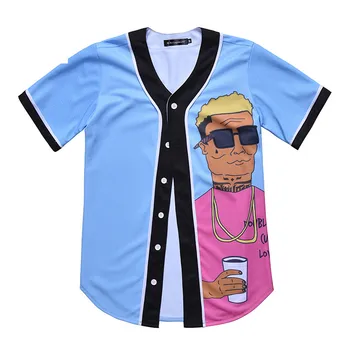 MTS143 Pánské Baseball Jersey New příjezdu Muži/ženy Hip hop t-shirt 3d tisk jersey V-neck tlačítko trička letní topy trička