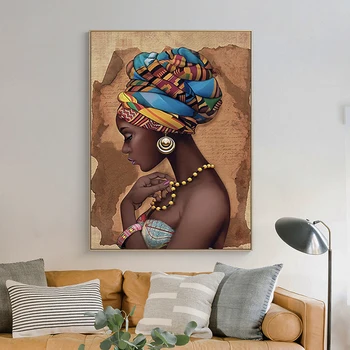 Afrika Černá Žena Barevné Klobouky olejomalba na Plátně, Plakát a Otisky Skandinávské Obraz pro Obývací Pokoj
