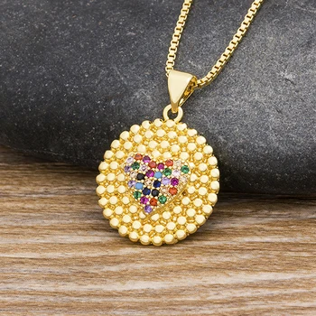 Hot Prodej Geometrické Romantické Rainbow Crystal Srdce Přívěsek Náhrdelník, Měď CZ Kámen Kulatý Náhrdelník Zlatý Řetěz Šperky Pro Ženy