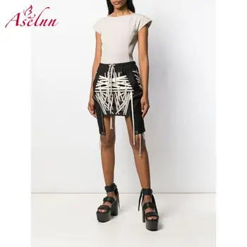 Aselnn 2020 módní design krajky obvaz stahovací sukně ženy nepravidelné plná barva tužka mini sukně streetwear spodní