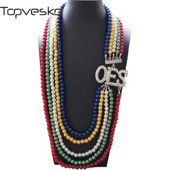 Topvekso African Pearl pořadí východní star Vícevrstvé Prohlášení Šperky OES Barva Dlouhý Perlový Náhrdelník