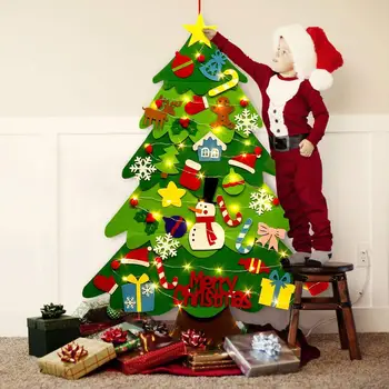 Vánoční Cítil Strom 3.2 ft DIY Zavěšení na Zeď Vánoční Strom 32 ks 50 LED Ozdoby String Světla, Vánoční Dekorace pro Děti