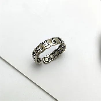 Vintage Řecké Abecedy Prsteny Pro Ženy Módní Šperky 925 Stříbrný Dutý Prsten Ženské Prst Prsten Svatební Svatební Doplňky Dívky