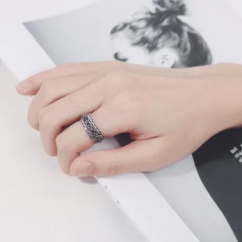 BOCAI 2020 Nové real S925 stříbrný prsten pro ženy široká verze Thai stříbrná souprava s černá achát nastavitelná ženy prsteny