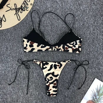 Simplee Mikro bikiny set 2020 nový Leopard tisk plavky Sexy ženy biquinis plavky samostatného Vysoký střih tanga, dámské plavky