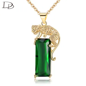DODO Super Módní Leopard Náhrdelníky Pro Ženy Dlouhý Pás Tmavě Zelený Crystal Přívěskem Náhrdelník Zlaté řetězy Šperky N348