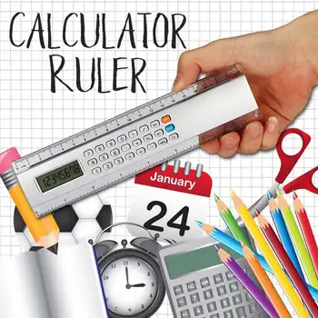 Multifunkční Pravítko S Kalkulačkou, 20 cm Ultra-tenké Měřicí Nástroj Kanceláři Školy na zpracování Dřeva
