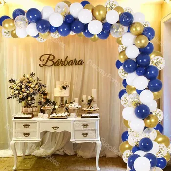 100ks Modré Balónky Oblouk Svatební Dekorace Bílé Zlato, Konfety, Balón Garland Nevěsta Party Decor Dodávky Miminko