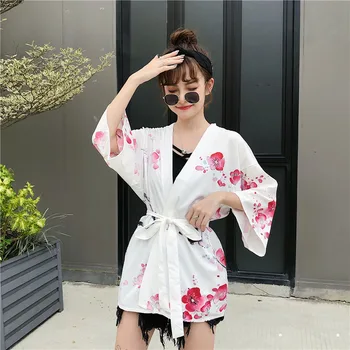 2020 Nové Harajuku Svetr Japonské Kimono Módní Asii Letní Černá Bílá Volné Dívky Halenka Topy Příležitostné Žena Kimona Cosplay