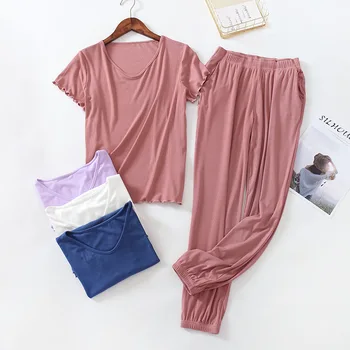 Japonský styl pyžamo dámy modální jaro léto podzim plus velikosti volné krátké rukávy, kalhoty jednoduché domácí služby oblek ženy