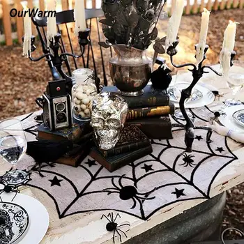 OurWarm Halloween Ubrus 40inch pavučina Krajky Tabulka Topper Hadřík pro Halloween Dekorace na Stůl Holiday Party Dodávky
