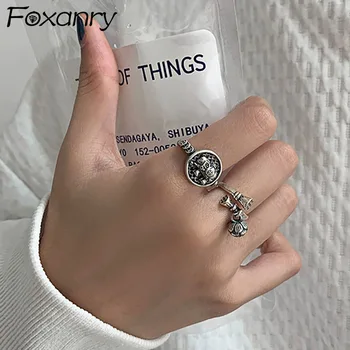 Foxanry 925 Sterling Silver Slon Prsteny pro Ženy, Páry, Nové Módy Vintage Punk, Hiphop Rock Party Šperky, Dárky Velkoobchod
