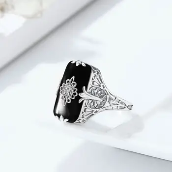 Szjinao Stříbrný Prsten Ženy Real 925 Sterling Silver Nedefinované Drahokam Prsteny Černý Onyx Ručně Vyráběné Značkové Módní Jemné Šperky Nové