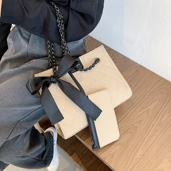 Mříž Náměstí Velké Tote Bag 2020 Módní Nové Vysoce Kvalitní Pu Kůže Ženy Značkové Kabelky Řetězce Rameno Messenger Bag