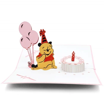 10 Balení k Narozeninám Dárkové Karty 3D Kreslený Medvěd Pop-Up přání k Narozeninám pro Děti Dívka s Obálkou Handmade Pohlednice