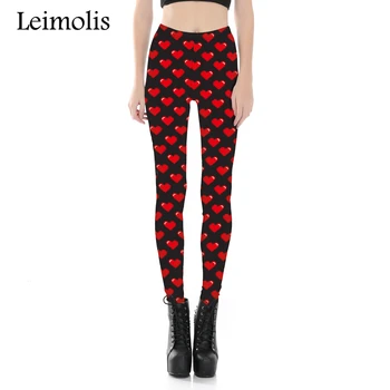 Leimolis 3D tištěné fitness push up cvičení legíny ženy Červené sladké srdce plus velikosti Vysokým Pasem punk rock kalhoty