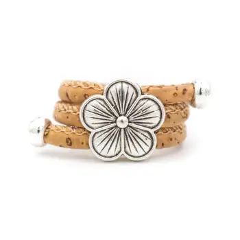 Barevné korek s přívěsek květina, Starožitné Silver vintage ženy, originální Prsten nastavitelný dřevěné šperky RW-011-10