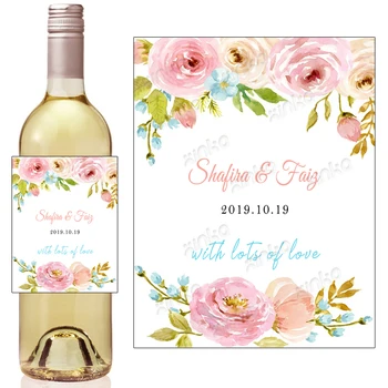 Personalizované Květinový Akvarel Svatební Sprcha, Etikety Na Víno, Svatební Sprcha Laskavost, Mini Šampaňské Víno Etiketa Svatební Etiketa