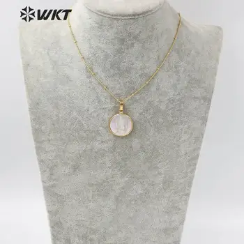 WT-JN032 WKT velkoobchod 10pcs/lot náboženství, styl náhrdelníky přírodní kulaté shell přívěsky panny ženy šperky s 18 inch řetězce