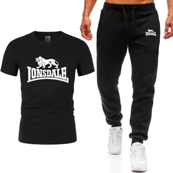 2020 Hot-Prodej Letní tričko+Kalhoty Set Ležérní Lonsdale Značky Fitness Jogger Kalhoty, T košile Hip Hop Módní Pánské Teplákové soupravy