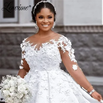 Bílé Africké Svatební Šaty Linie Plus Velikosti Ručně Vyráběné Květiny Vestidos De Novia Zakázku Svatební Svatební Šaty Nevěsta Šaty