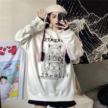 Ženy, Mikina S Kapucí Anime Print Harajuku Top Streetwear Vintage Dropshipping Punk Svetr Dlouhý Rukáv Černé Gothic Šaty