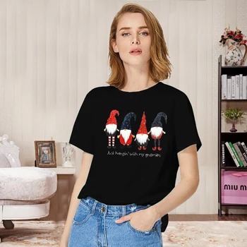 Jen Hahgin' S Můj Gnomies Dopis Tisk Vánoční Ženy T košile Roztomilé Santa Claus Grafické T-shirt Harajuku Vintage Xmas Tričko