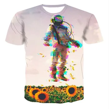 Pánské a dámské letní trička, vtipné astronaut print in 3D, prostor, krajina, módní kreativní design, s-6xl, neformální krátké s