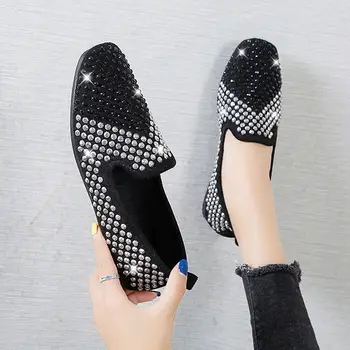 Crystal lady byty ženy luxusní značky jarní boty žena byty drahokamu pohodlné žena boty nové 2021