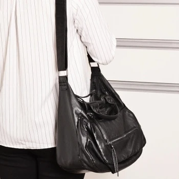 ženy novinka black washed pu kožené kabelky ženy kauzální velká kapacita rameno crossbody taška měkké