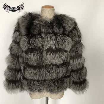 BFFUR Luxusní Ženy Přírodní Fox Kožešiny Kabát Ženy je Celá Kůže Originální Kabát Sako Krátké Real Fox Kožešiny Svrchní oblečení Módní Oblečení