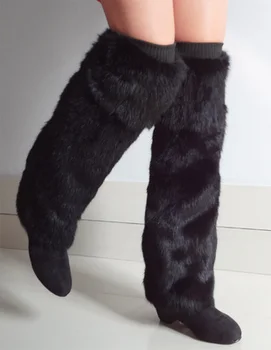 Nové lady přírodní králičí kožešiny noha teplejší ponožky teplé 50 cm 25 cm černá