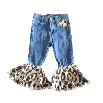 Nové příjezdu baby girls sladké džíny dívka leopard a prohrábnout design džínové kalhoty děti vysoce kvalitní kalhoty