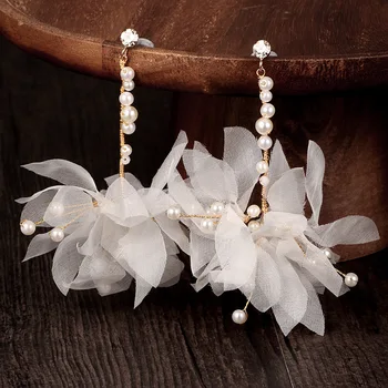 Šifon Květina Svatební Náušnice Kapka Straně pevné Crystal Svatební Plesové Šperky, Perly Ženy Náušnice