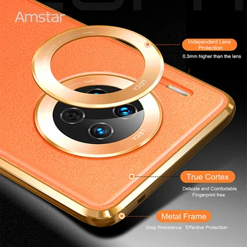 Amstar Kovové Magnetické Adsorpce Pouzdro pro Huawei Mate 30 Pro Kožený Zadní Kryt + Tvrzené Sklo Přední Kryt Objektivu pro Ochranu