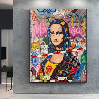 Mona Lisa Graffiti Street Art Plakáty a Tisky Vtipné Plátně Obraz na Zeď Umění Obrazu pro Obývací Pokoj Domácí Dekor