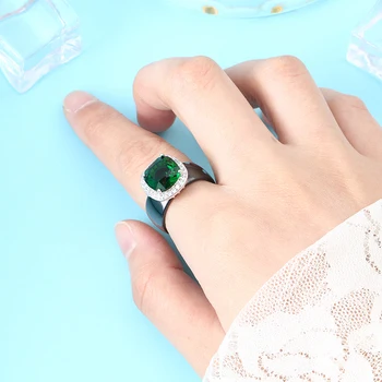 S925 Velký Zelený Kámen Prsten Pro Ženy Svatební Dar Luxusní Šperky 8mm Šířka Keramické Prsteny se Zirkony Prsten Bague Femme