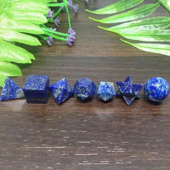 7pcs Modrý Lapis Lazuli Platonické Pevné látky Geometrické Nastavit Čakry Reiki Léčení Crystal