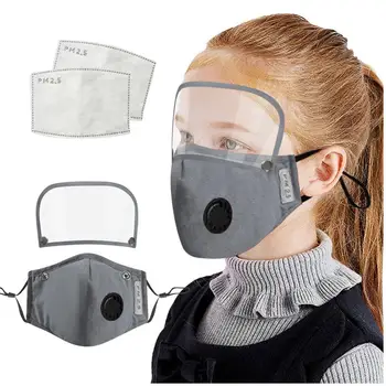 Prachotěsný PM2.5 Ventil Úst Maska S 2 Filtry 1 Štít Dospělé Dítě Znečištění Bavlněná obličejová Maska v Pračce Respirátor Ústa-muflové