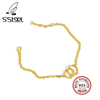 S'STEEL Geometrické Náramky 925 Sterling Silver Pro Ženy korejské Kolo Řetěz Zlatý Náramek Pulsera Plata Hombre Jemné Šperky
