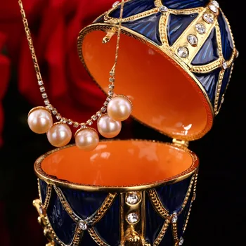 Qifu Řemeslné Modrá Barva Fabergé Vejce Dárková Krabička pro Ukládání Šperků