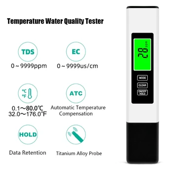 3 v 1 LCD Digitální TDS ES PPM Metr Vody Kvalita Čistoty Tester Pen pro Akvárium Bazén Domácí Pitné Monitor